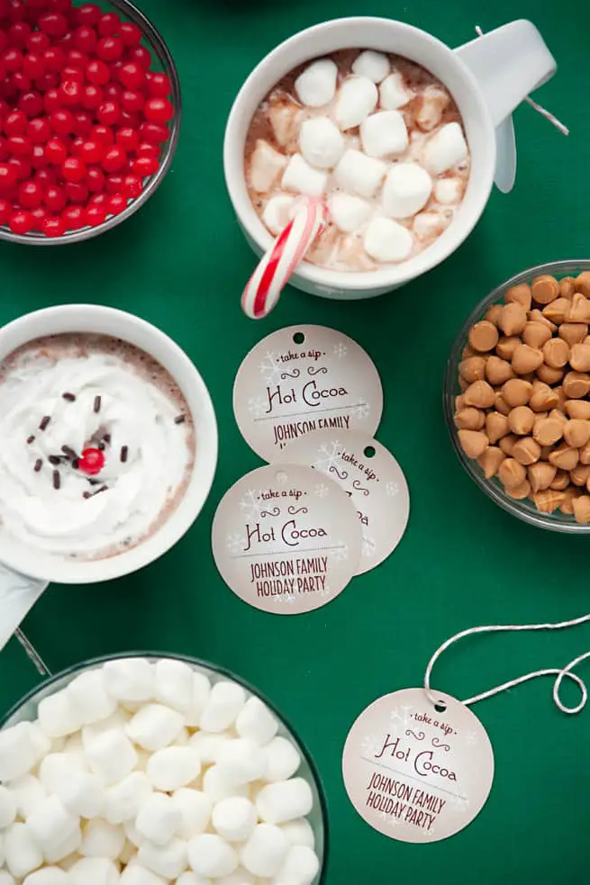 Overhead View of Festive Hot Cocoa Bar Toppings — Christmas Hot Cocoa Bar
