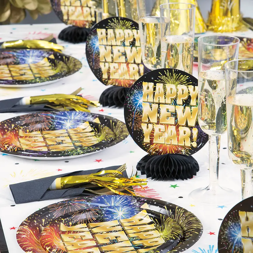 Vibrant Table Setting with Firework-Themed Plates — New Years Eve Party for Kids