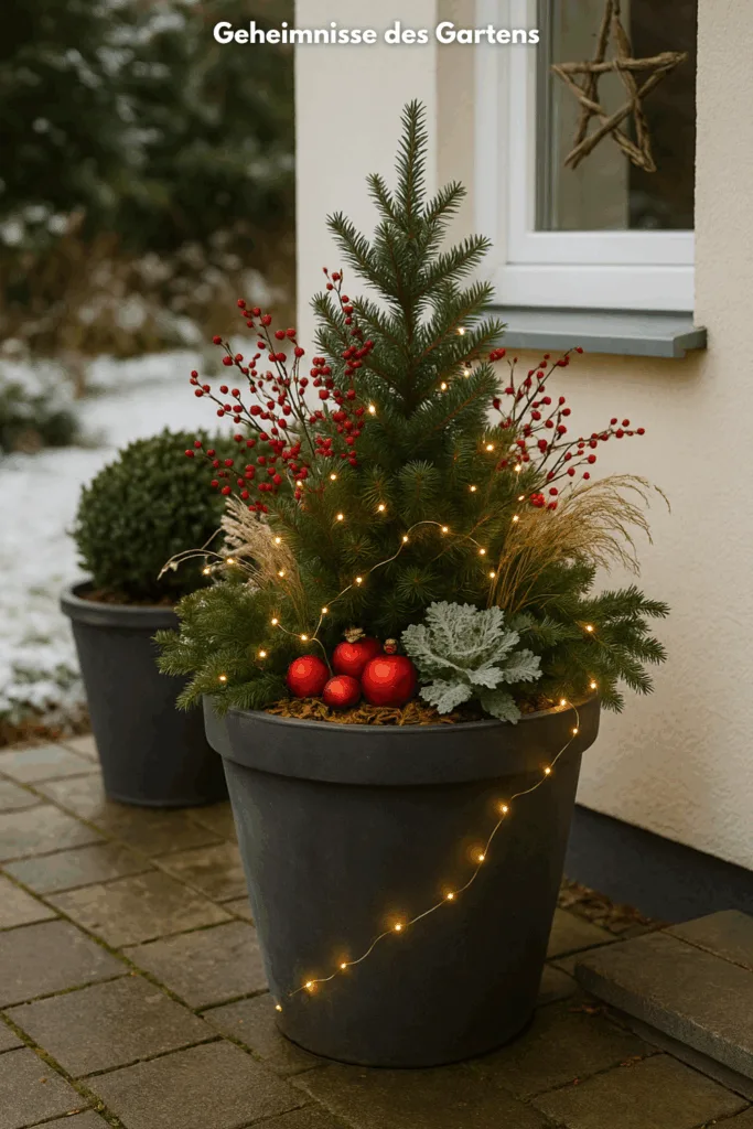 Decorate a Large Planter with a Christmas Tree and Lights Decorate a Large Planter with a Christmas Tree and Lights — Simple Christmas Outdoor Decor