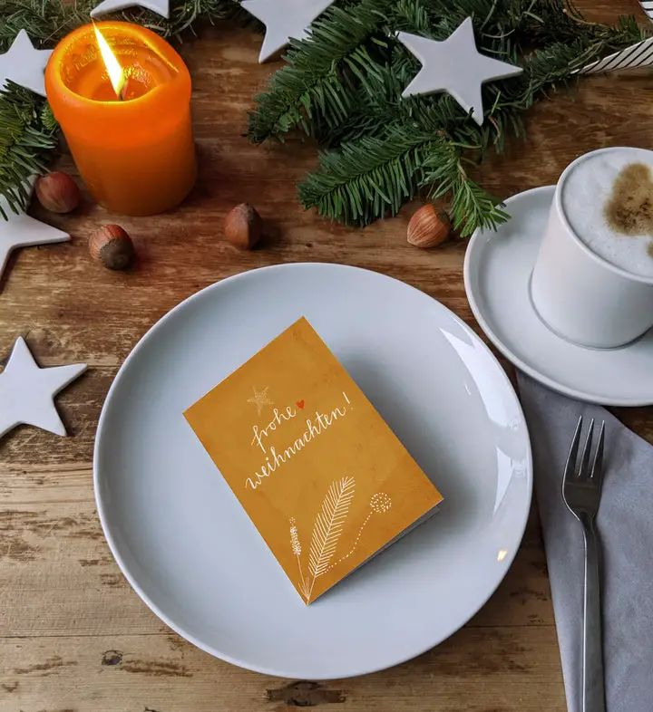 Rustic Place Card with Pine Sprigs and Hazelnuts — Christmas Place Cards