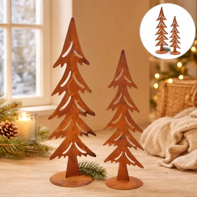 Set of Rustic Metal Christmas Trees with Rust Finish Set of Rustic Metal Christmas Trees with Rust Finish — Dollar Tree Christmas Decor
