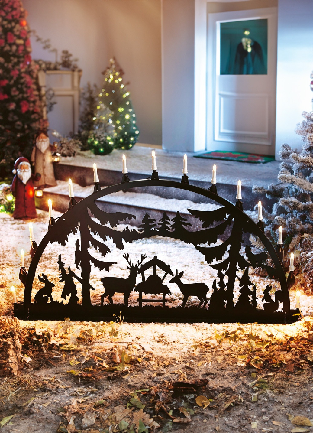 Add a Metal Silhouette to a Snowy Entrance Add a Metal Silhouette to a Snowy Entrance — Simple Christmas Outdoor Decor