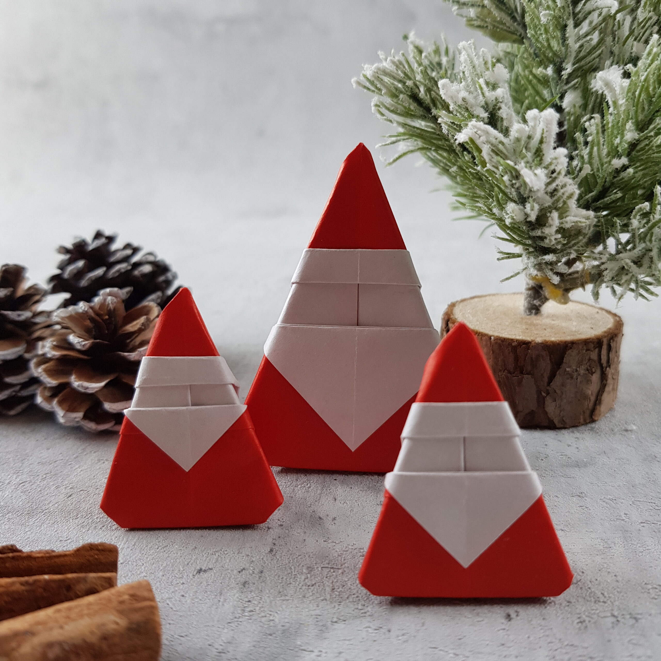 Origami Santa Figures with Natural Accents — DIY Christmas Ornaments