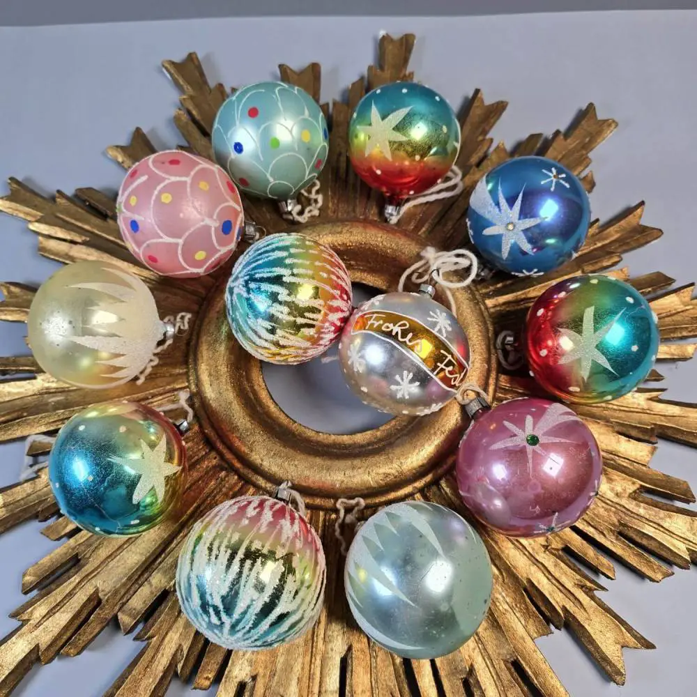 Pastel Ornaments in a Cardboard Box Assortment Pastel Ornaments in a Cardboard Box Assortment — Vintage Christmas Ornaments