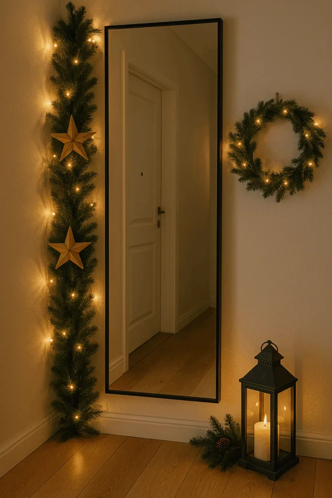 Decor Arranged Along Wall And Corner Visual Idea — Christmas Entryway Decor