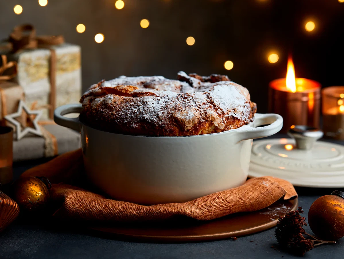 Cozy Gathering: Panettone Dessert with Gifts and Candles — Christmas Dessert Table