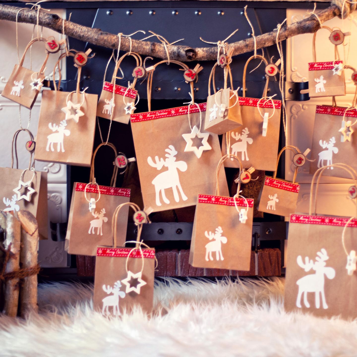 Farmhouse Advent Calendar with Brown Paper Bags and Reindeer — Christmas Crafts for Adults