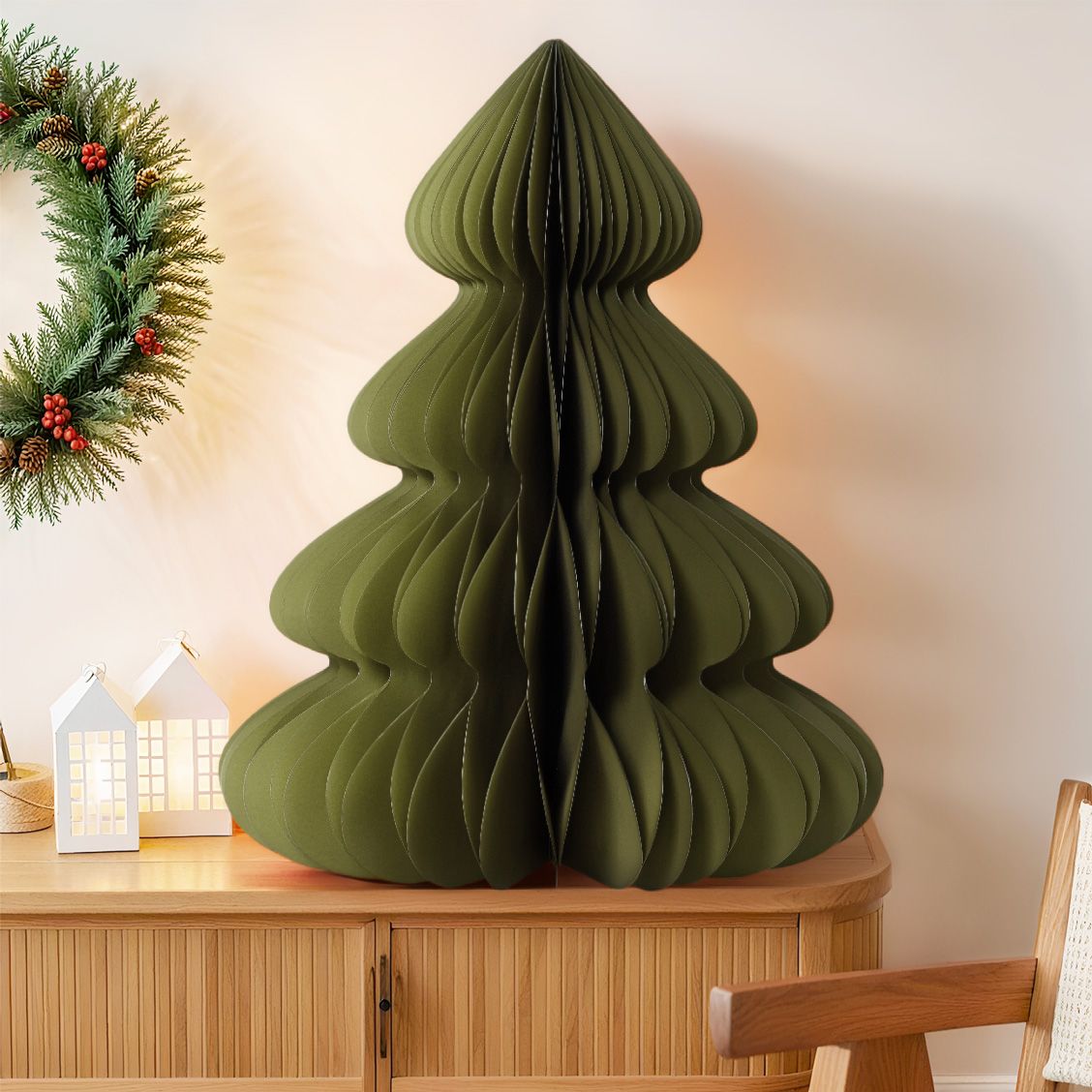 Living Room Sculptural Sage Green Paper Christmas Tree Living Room Sculptural Sage Green Paper Christmas Tree — Sage Green Christmas Decor