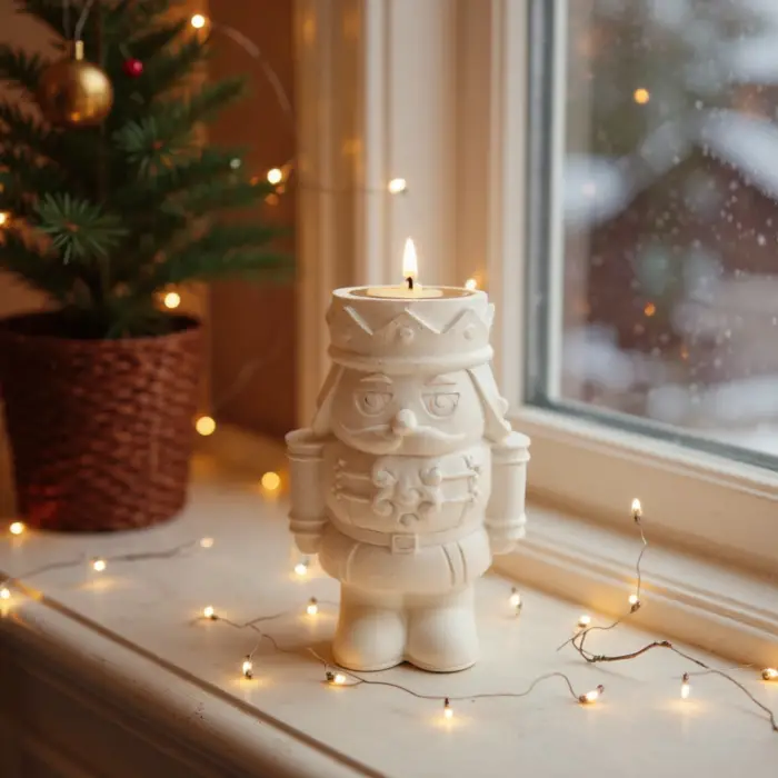 Nutcracker Candle Holder on Windowsill with Fairy Lights Nutcracker Candle Holder on Windowsill with Fairy Lights — Nutcracker Christmas Tree