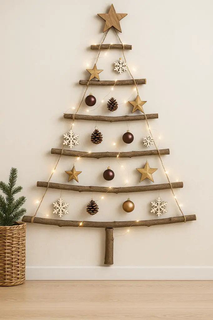 Modern Rustic Wall Christmas Tree from Wood Branches — Christmas Tree Themes