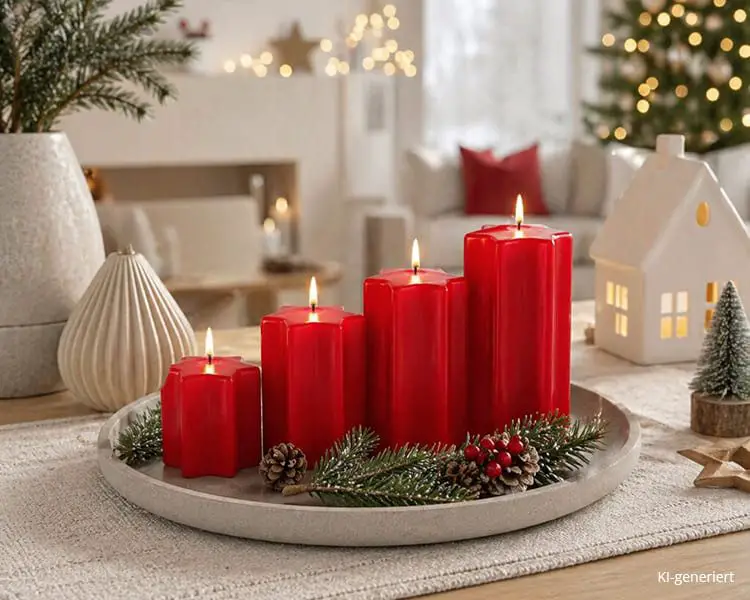 Vibrant Red Star-Shaped Candles as a Festive Table Centerpiece — Christmas Candle Decor