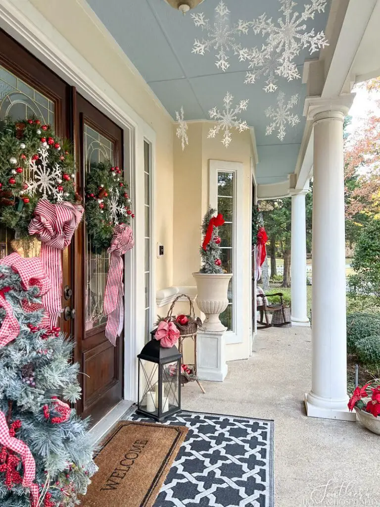 Highlight a Distressed White Lantern with Abundant Fairy Lights — Christmas Porch Lanterns