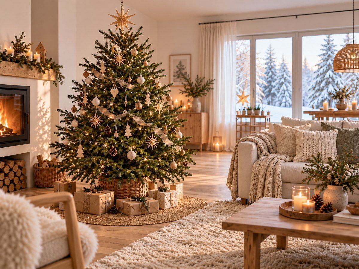 Cozy Scandinavian Living Room with Central Christmas Tree Cozy Scandinavian Living Room with Central Christmas Tree — Scandinavian Christmas Tree