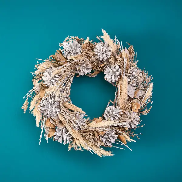 Boho Dried Flower Wreath Against a Teal Wall Boho Dried Flower Wreath Against a Teal Wall — Ornament Wreath