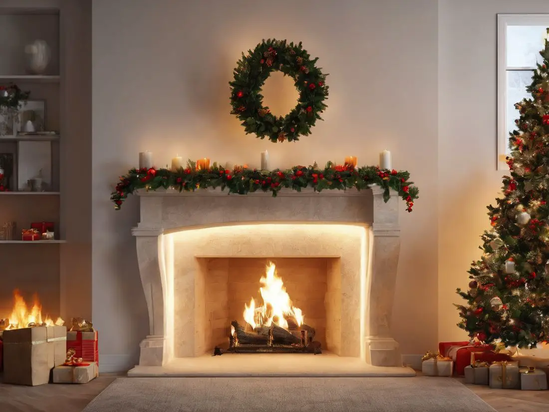Traditional Mantel with Christmas Wreath and Garland — Winter Mantel Decor