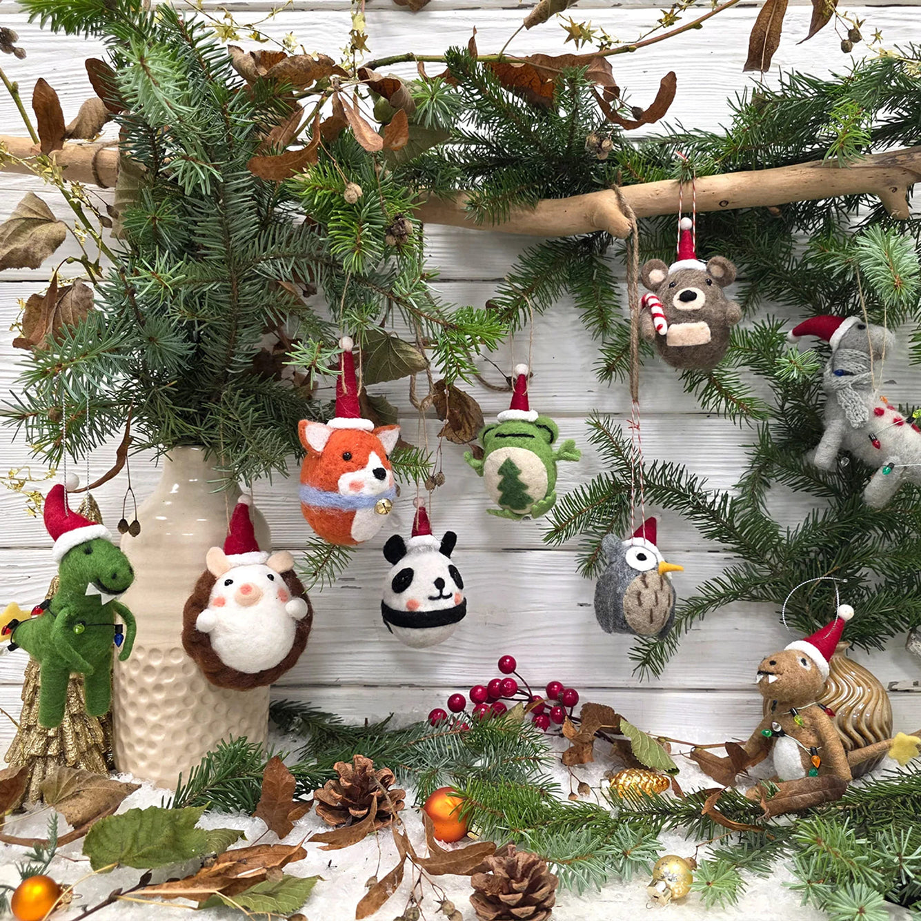 Whimsical Felt Animal Ornaments on Pine Branches — Ornament Christmas Tree