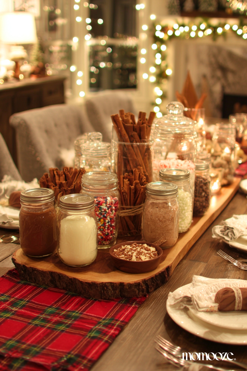 Rustic Farmhouse Hot Cocoa Bar on Dining Table — Christmas Hot Cocoa Bar