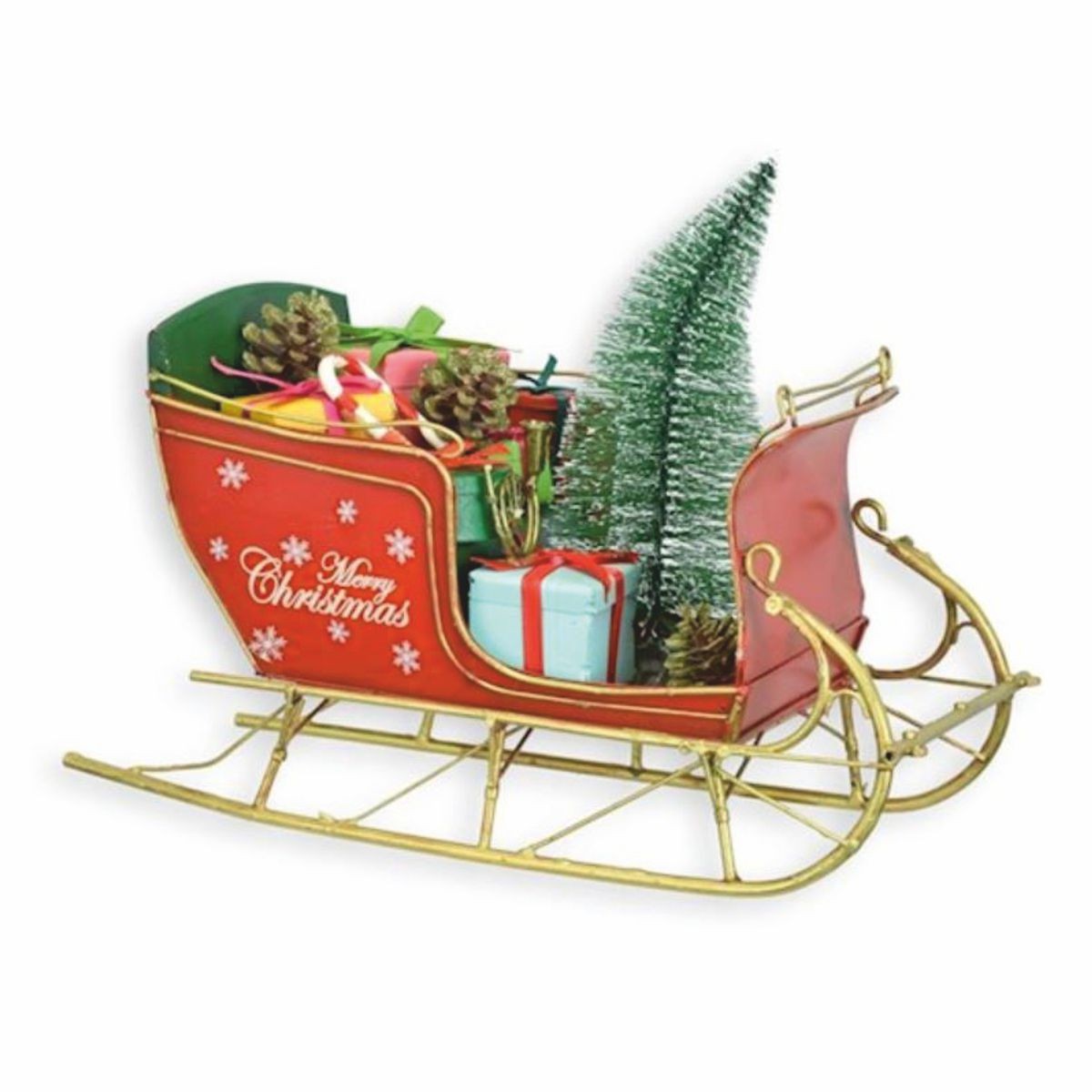 Decorative Metal Sleigh with Gifts and Tree — Christmas Wall Decor