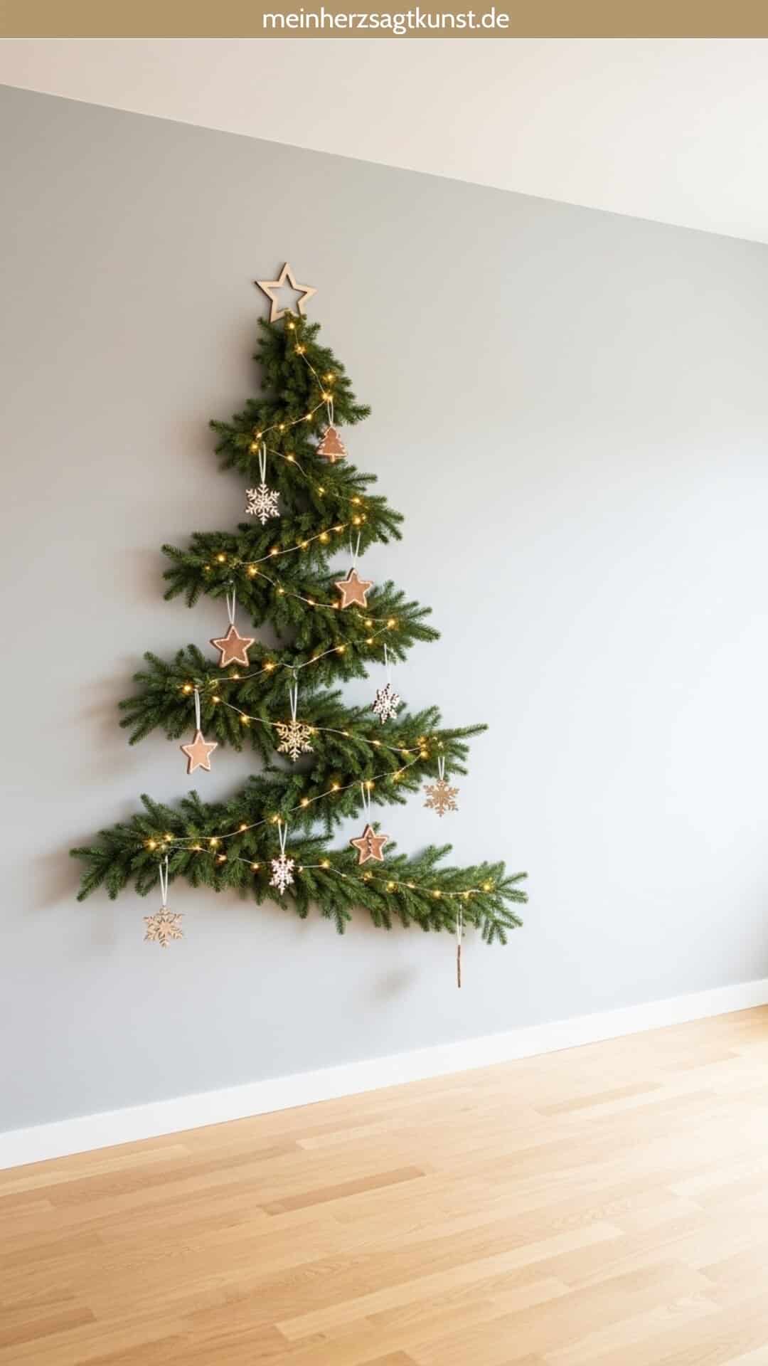 Wall-Mounted Garland Shaped into a Minimalist Christmas Tree — Christmas Garland