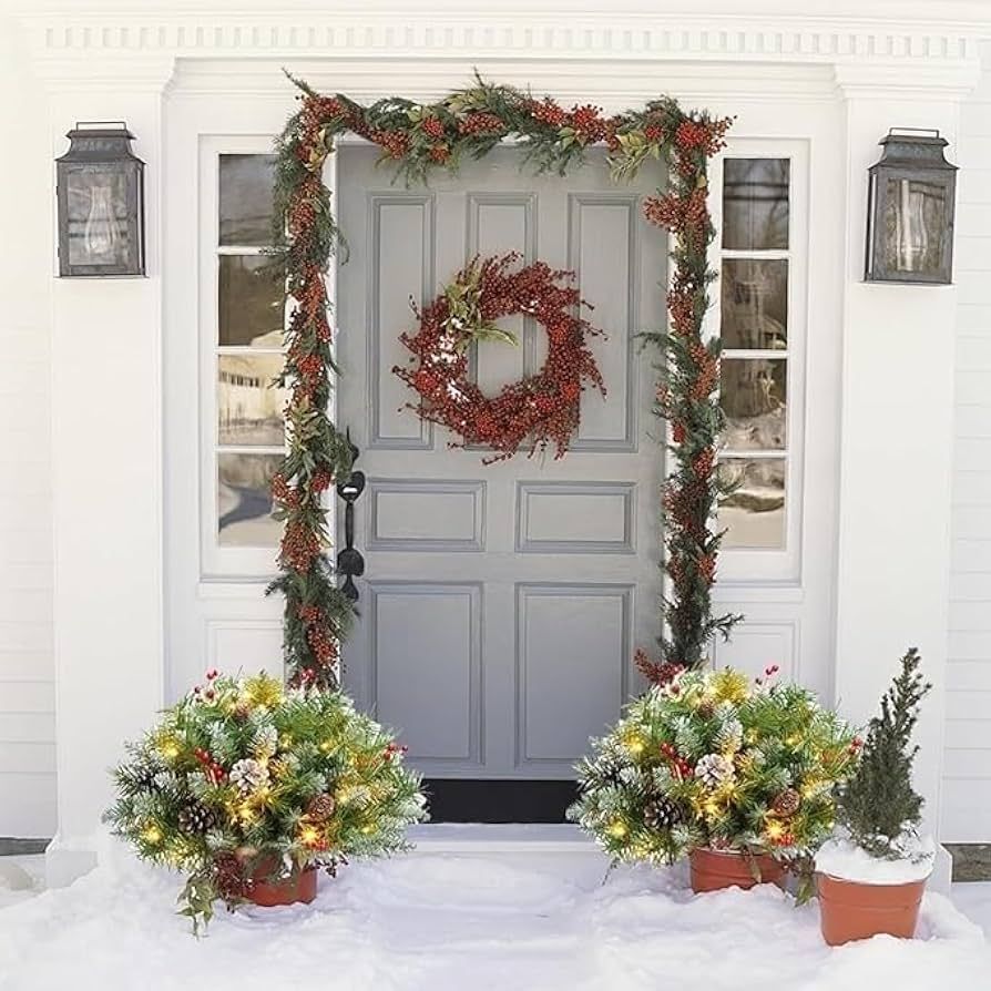 Amazon.de: Künstliche Weihnachtsblumen for Pflanzgefäße im Freien, Feiertagspflanzgefäße, Pflanzgefäßfüller for Feiertage, Weihnachtstopffüller for die Veranda im Freien, Urnenfüller for Behälter, Begrünung der
