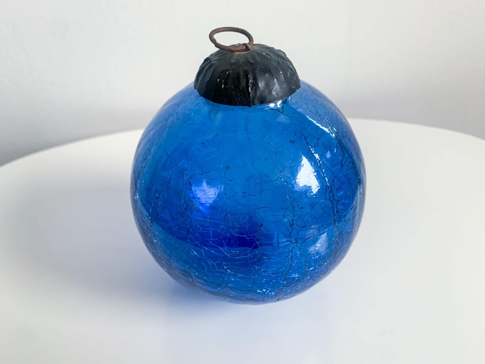 Cobalt Blue Crackle Finish Glass Ornament Cobalt Blue Crackle Finish Glass Ornament — Vintage Christmas Ornaments