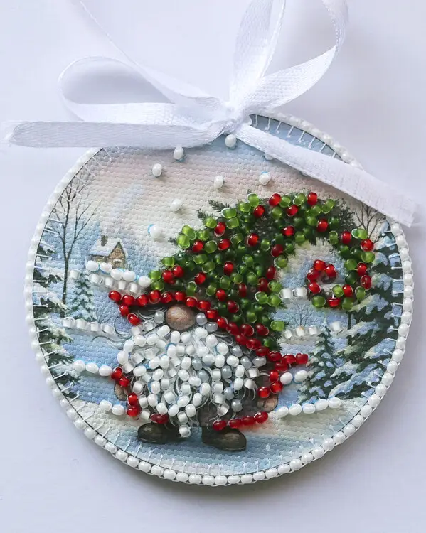 Intricate Beaded Gnome Ornament for Winter Charm — Handmade Christmas Ornaments