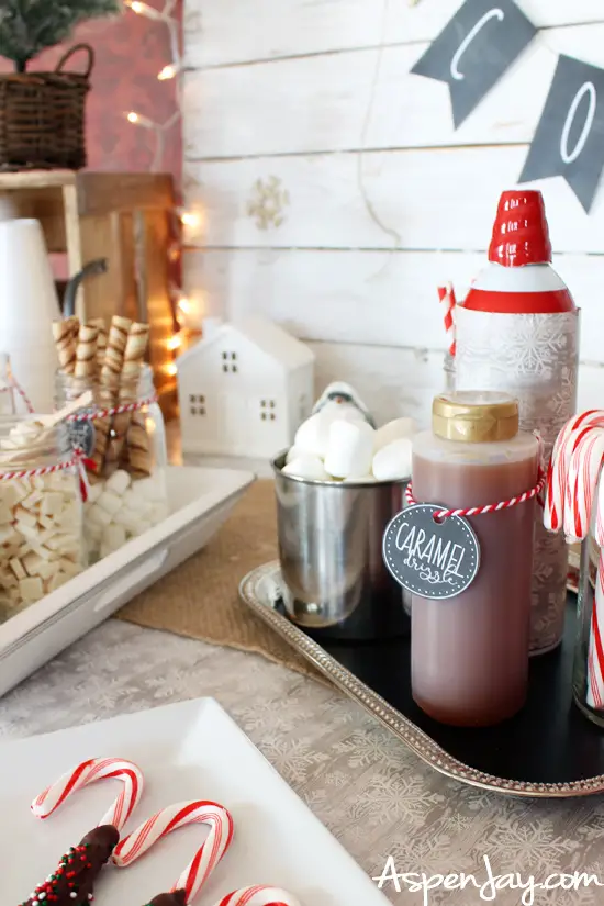 Medium Shot Of The Bar Setup Modern Farmhouse Hot Cocoa Bar with Dispenser — Christmas Hot Cocoa Bar