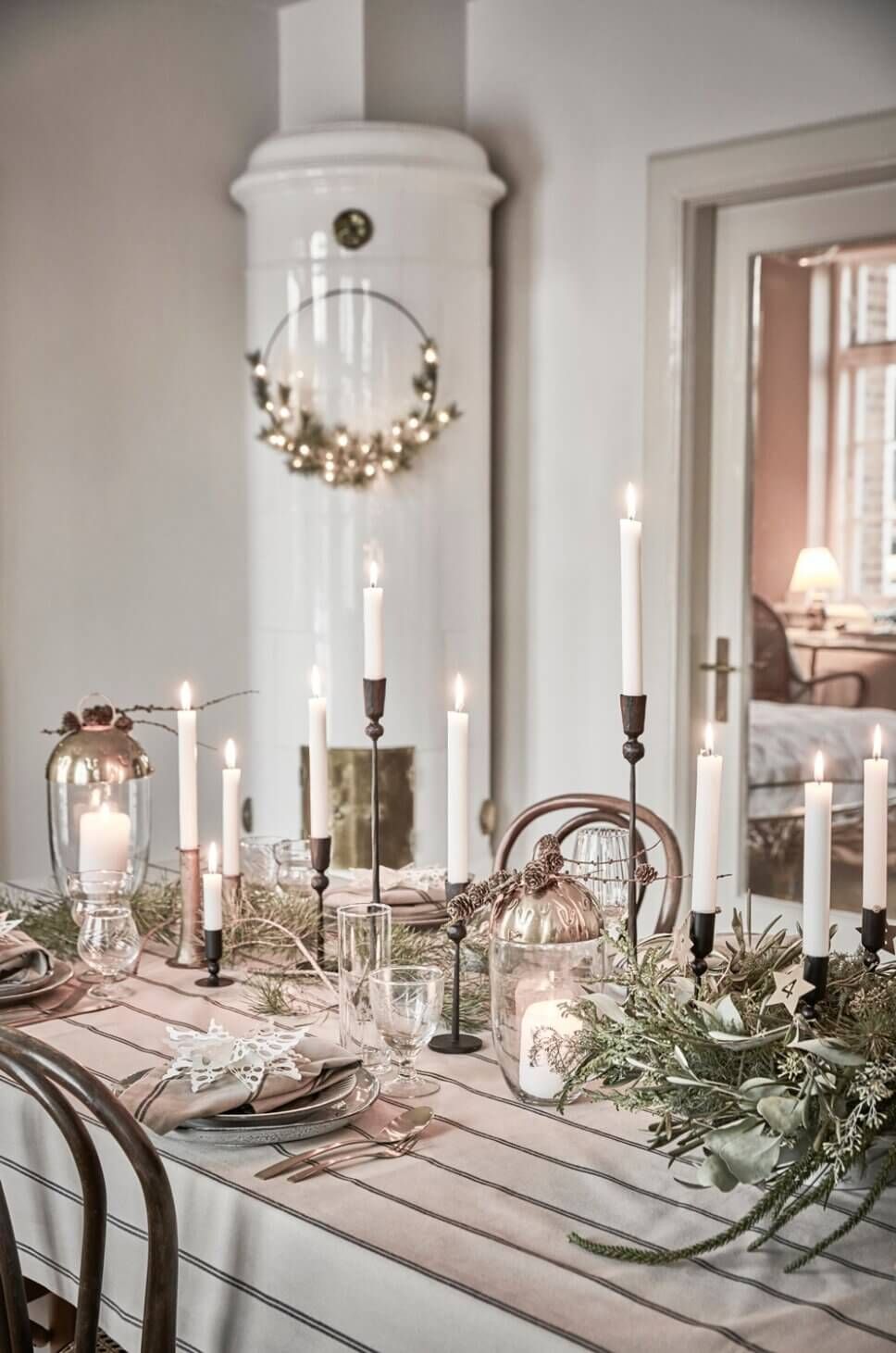 Lush Greenery and Lanterns for a Festive Table — Simple Christmas Centerpiece