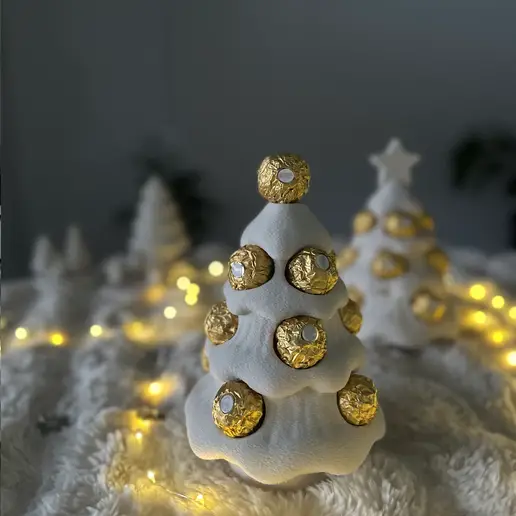 White Christmas Tree Decoration with Chocolate Accents — Minimalist Christmas Tree
