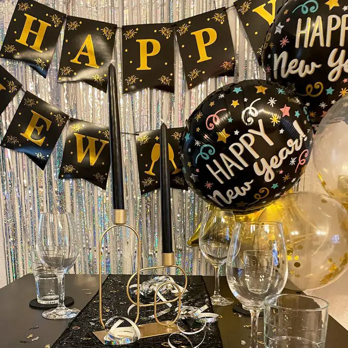 Black and Gold 'Happy New Year' Party Backdrop — New Years Eve Party 2027