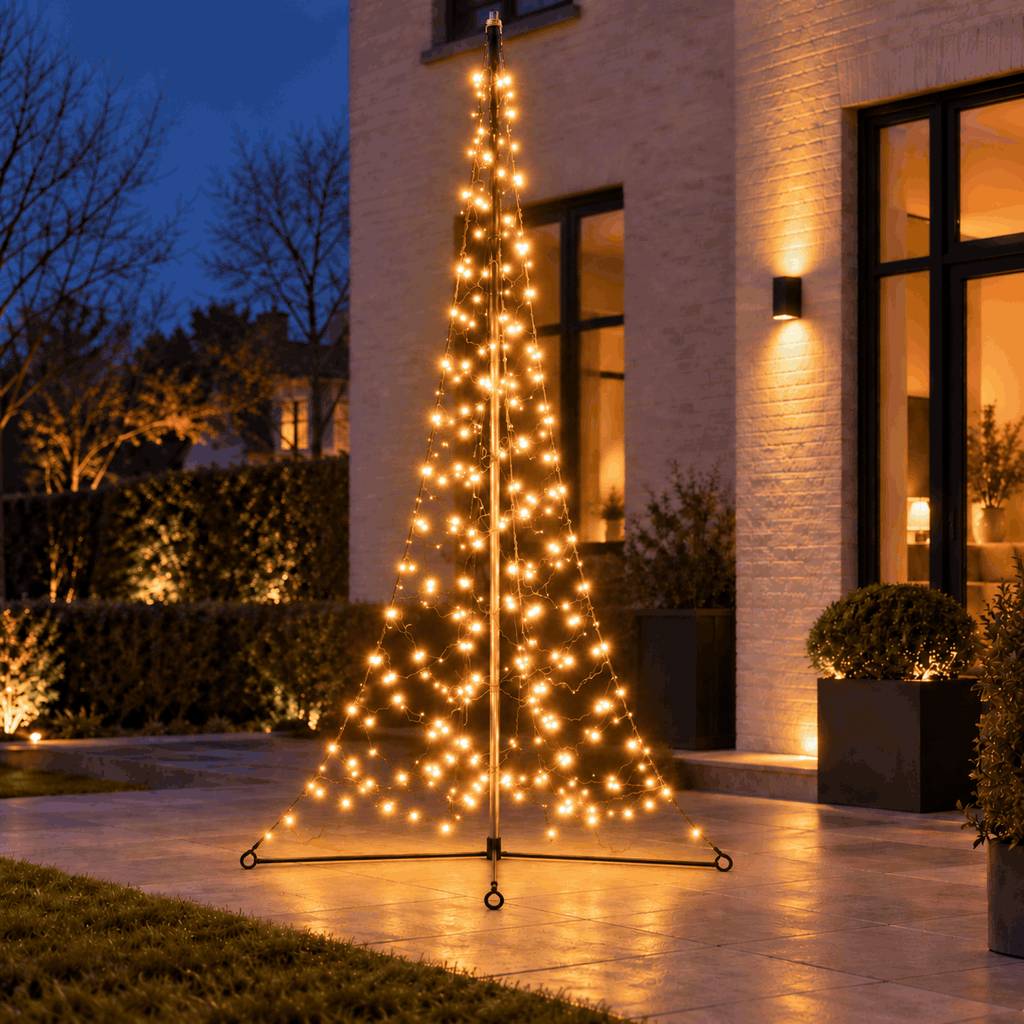 Modern Patio Illuminated by a Light Tree Structure Modern Patio Illuminated by a Light Tree Structure — Christmas Tree Lights