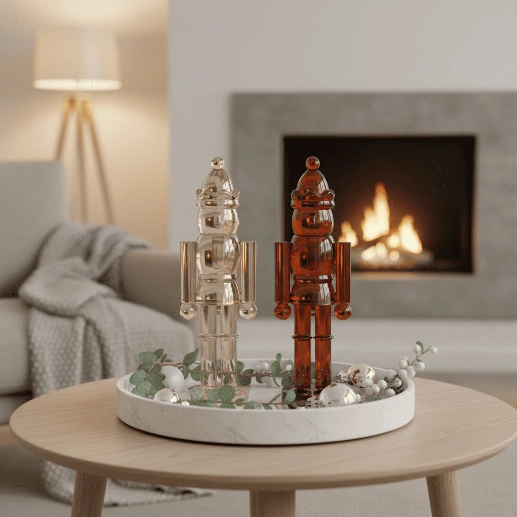 Modern Minimalist Glass Nutcrackers on a Marble Tray — Nutcracker Display
