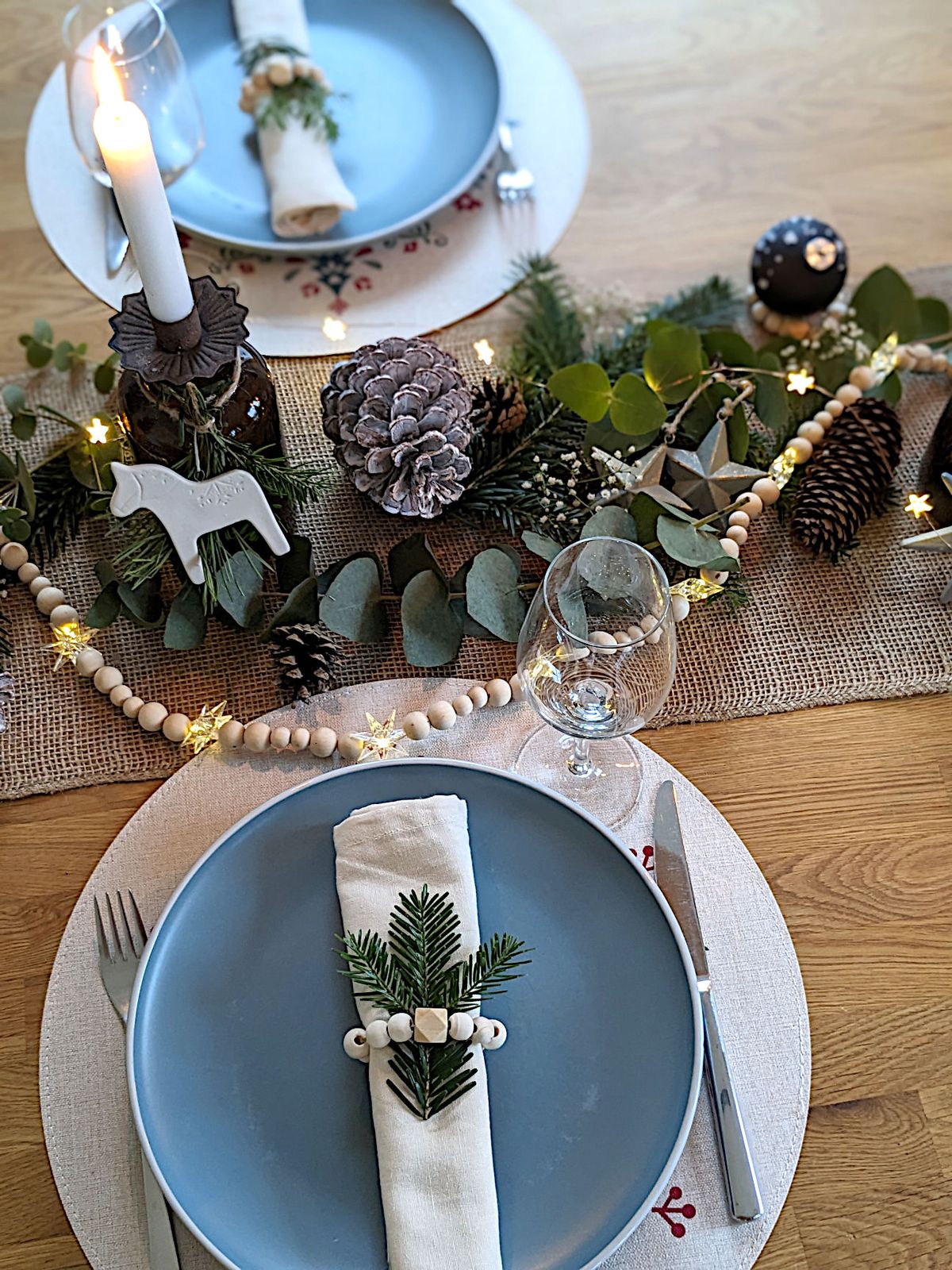 Scandi Winter Style: Eucalyptus and Wooden Bead Runner — Christmas Wedding Decor