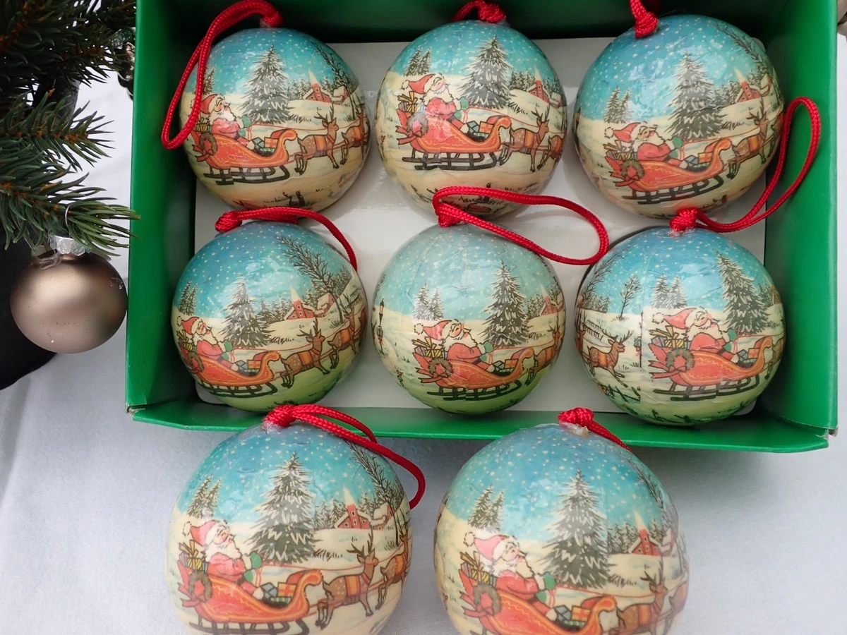 Santa Scene Ornaments in a Cardboard Box Santa Scene Ornaments in a Cardboard Box — Vintage Christmas Ornaments