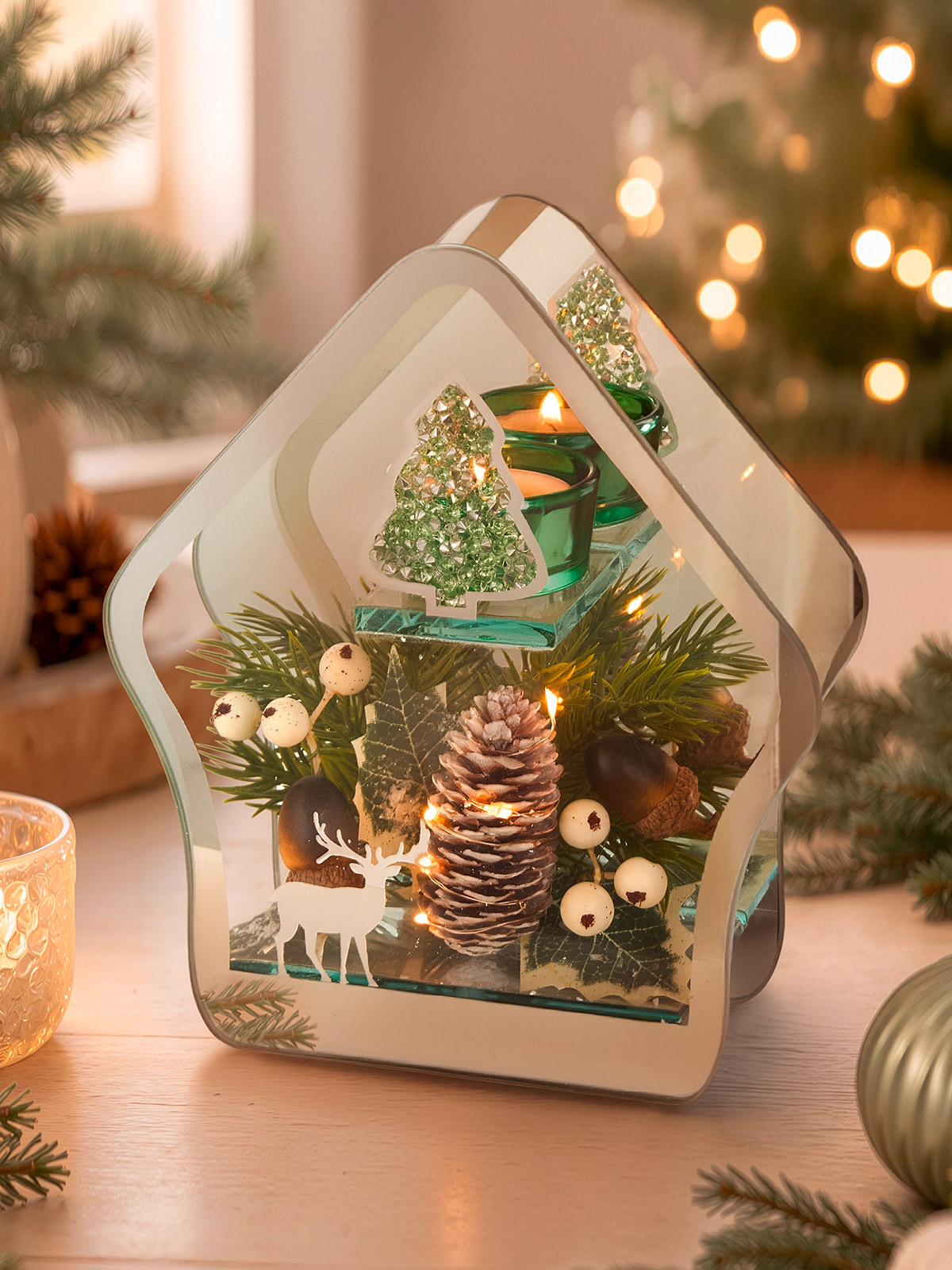 Teelichthalter „Winterwald“ mit LED | 109379