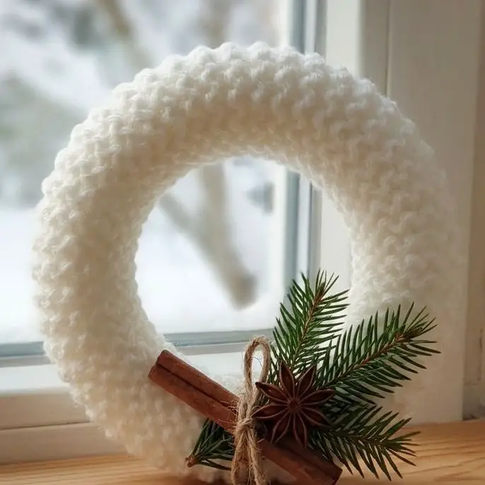 Scandinavian Knitted Wreath with Spice Accents Scandinavian Knitted Wreath with Spice Accents — DIY Christmas Wreath