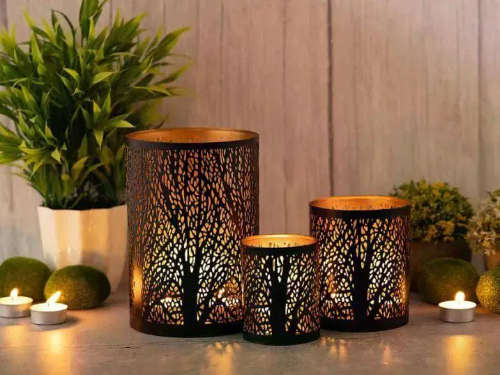 Modern Metal Candle Holders with Tree Designs — Winter Decor After Christmas