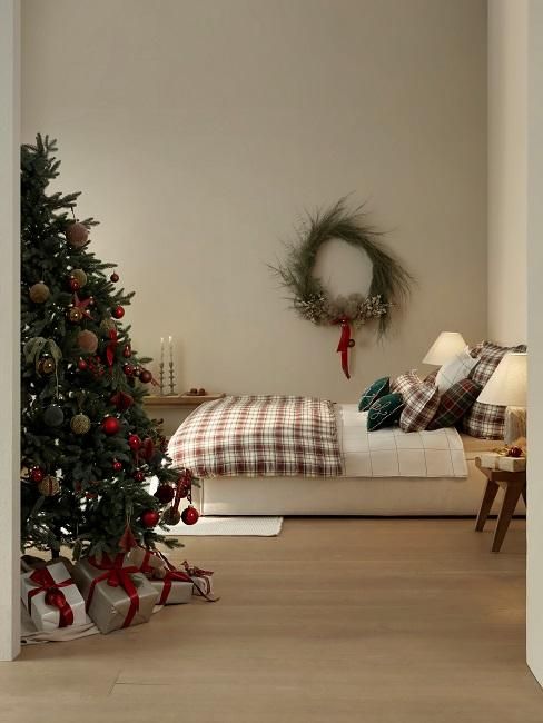 Christmas Tree and Gifts in a Cozy Bedroom Christmas Tree and Gifts in a Cozy Bedroom — Winter Wonderland Christmas Tree