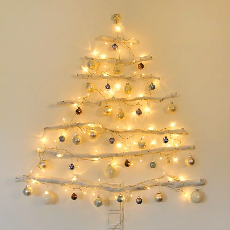 Boho Wall-Mounted Christmas Tree of White Branches — Christmas Tree Themes