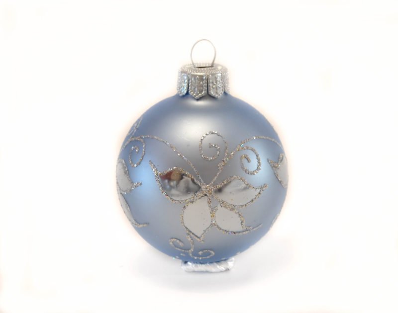 None Matte Light Blue Ornament with Silver Floral Patterns — Blue and Silver Christmas Tree