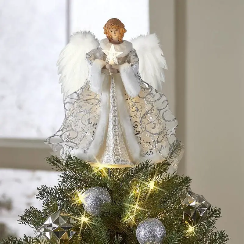 Elegant Angel Topper with Feathered Wings Elegant Angel Topper with Feathered Wings — Christmas Tree Topper