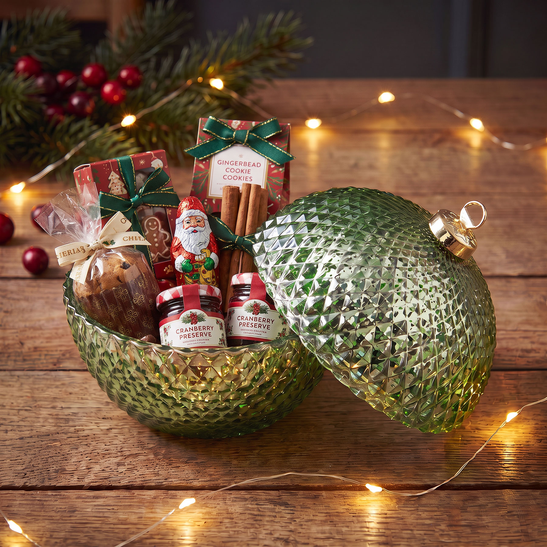 Christmas Gift Basket in Ornament-Shaped Bowl — Christmas Hot Cocoa Bar