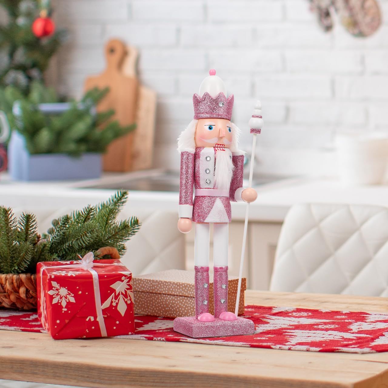 Whimsical Pink Glitter Nutcracker as Table Centerpiece — Nutcracker Display