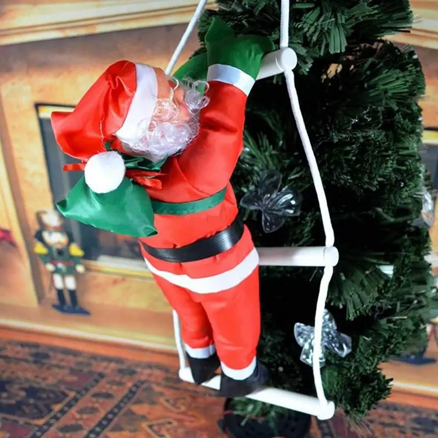 Playful Climbing Santa Decoration on a Christmas Tree Ladder — Whimsical Christmas Decor