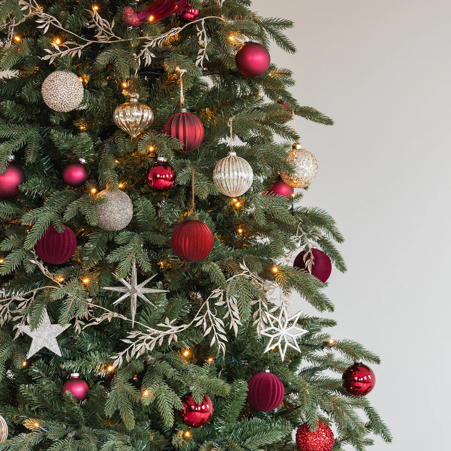 Glamorous Christmas Tree Ornaments in Red and Gold Textures Glamorous Christmas Tree Ornaments in Red and Gold Textures — Red and Gold Christmas Decor