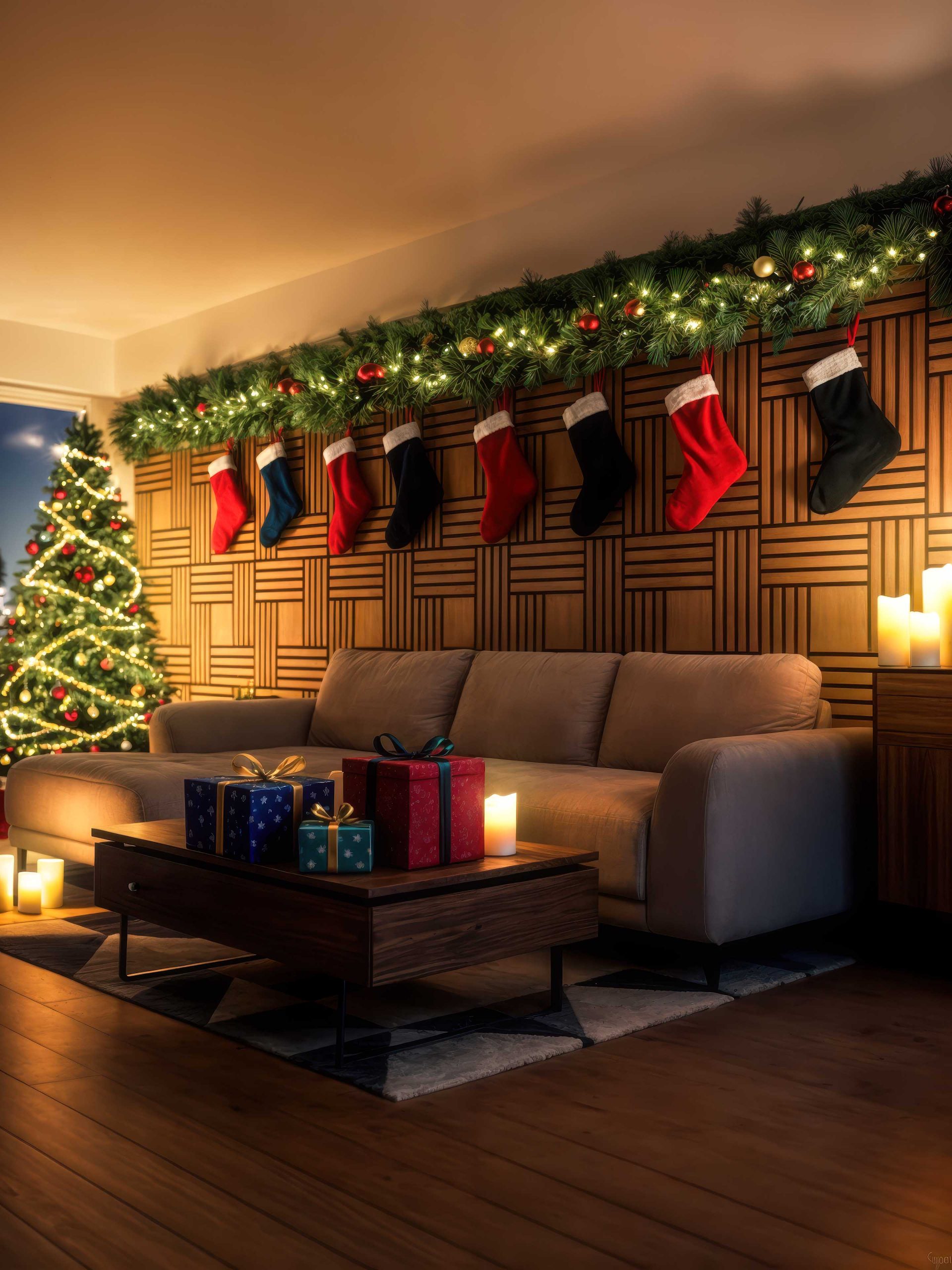 Garland and Stocking Wall Display — Christmas Fairy Lights Wall