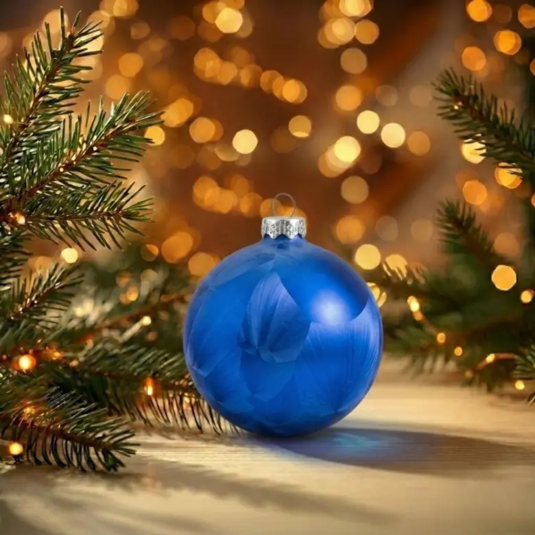 Smooth, Reflective Blue Glass Ornament with Silver Accents — Blue and Silver Christmas Tree