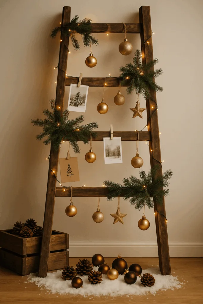 Rustic Wooden Ladder Decorated as a Tree — Alternative Christmas Trees