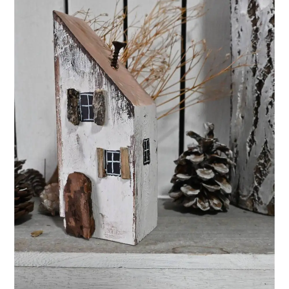Small Distressed Wooden House for Rustic Winter Charm — Rustic Christmas Decor