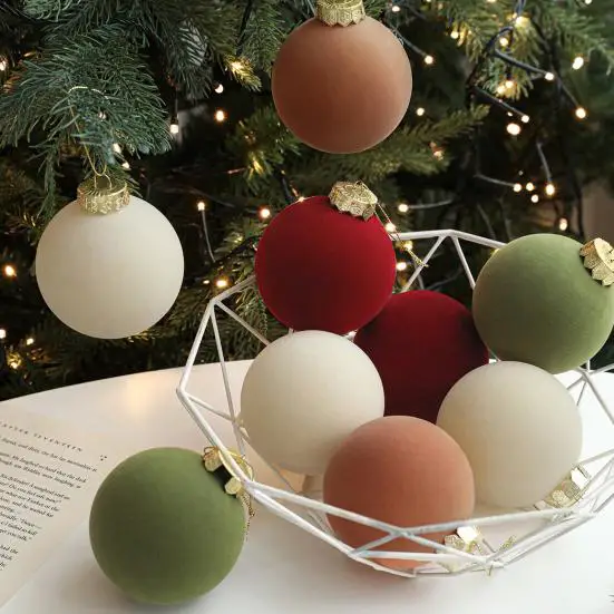 Flocked Christmas Ornaments in Earthy Tones — Rustic Christmas Decor